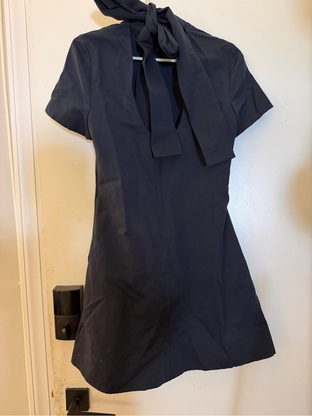 STAUD Navy Tie-Neck Mini Dress